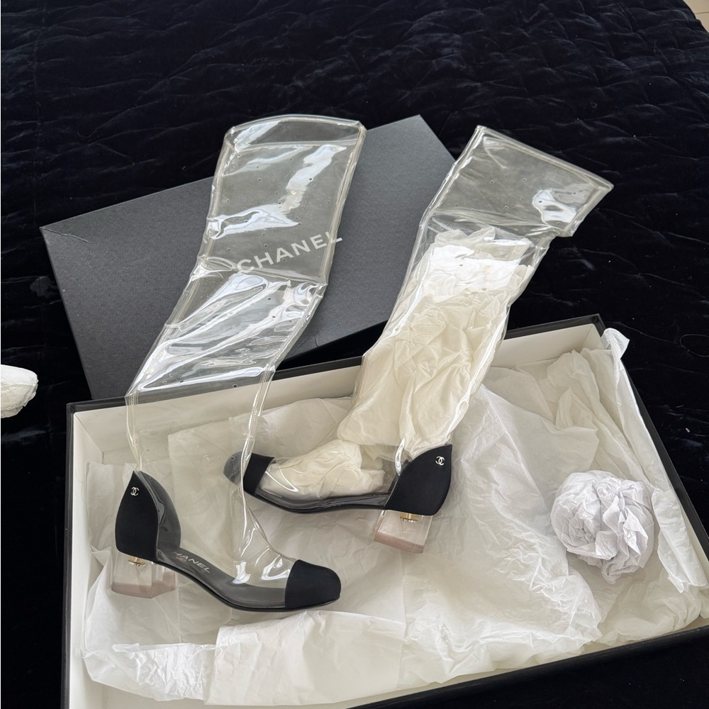 Chanel Black and Clear Boots
